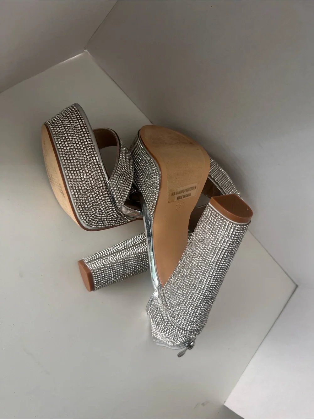 X-28 Silver Crystal Platform Ankle-Strap Heels